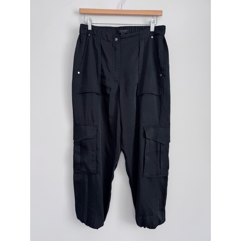 AllSaints Frieda Black Silky Cargo Trousers Joggers Size US 8 WP051U